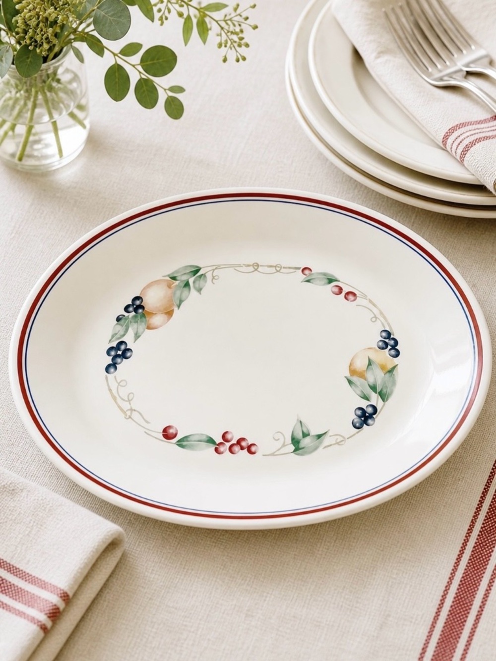 Corelle Abundance Oval Serving Platter 12” Fruit Pattern Vintage Corning